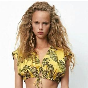 ZARA linen blend leaf top